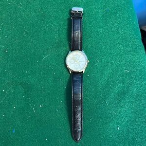 Geneva Large Face Watch Gold Tone White Dial Black Alligator Band